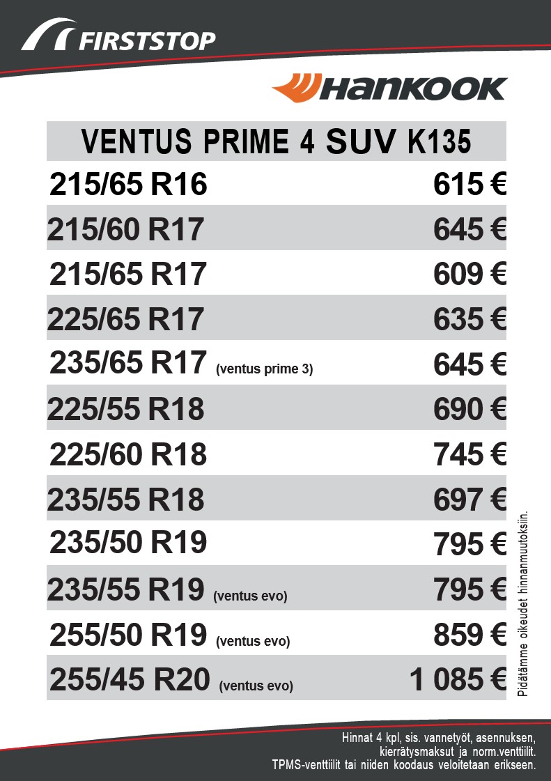 Hankook Ventus Prime 4 SUV hinnat